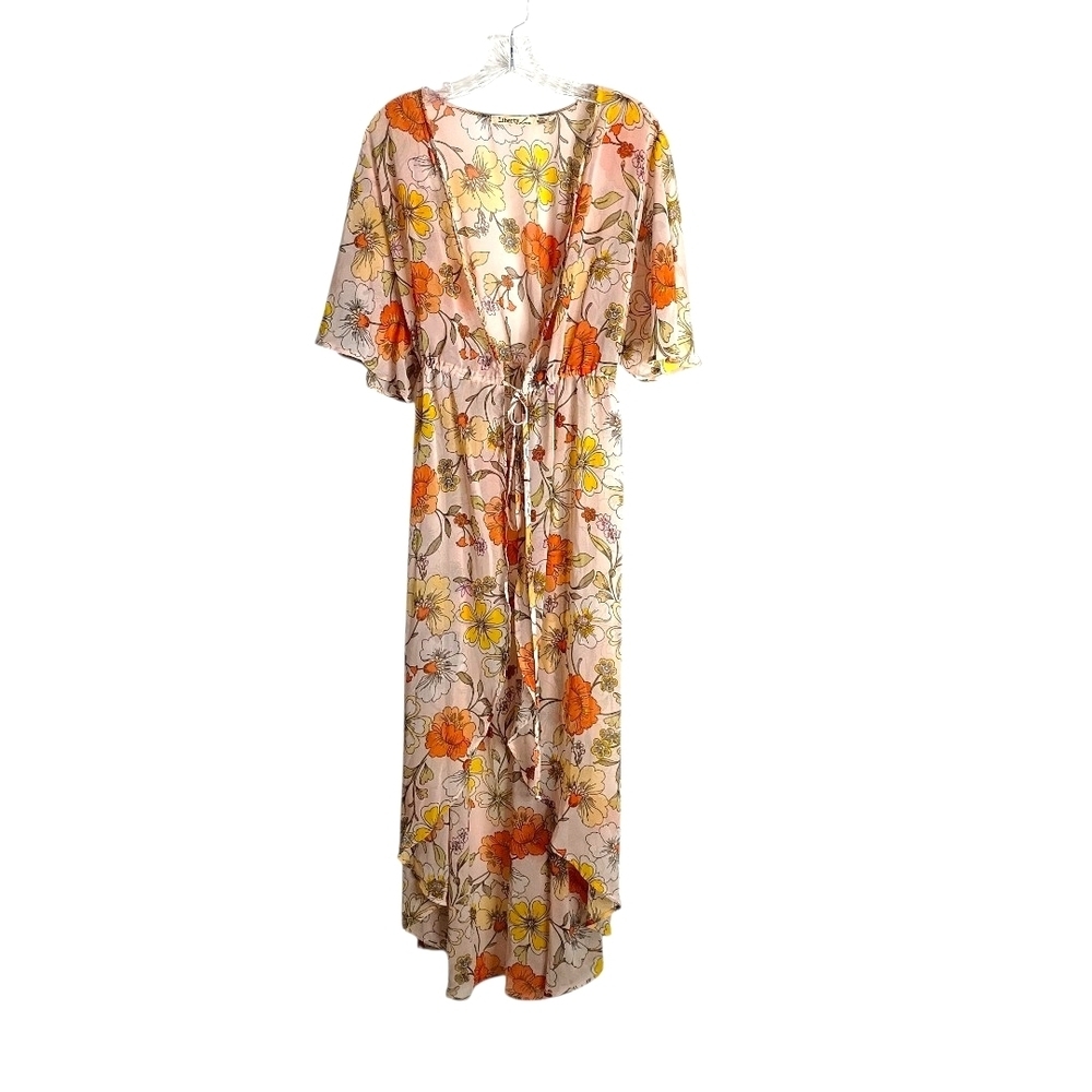 Liberty Love - sheer Floral Maxi Kimono with Orange and Yellow Accents - 3XL